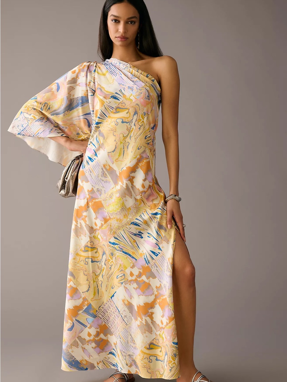 Anthropologie Mandira Wirk One -shoulder Marble Maxi Dress